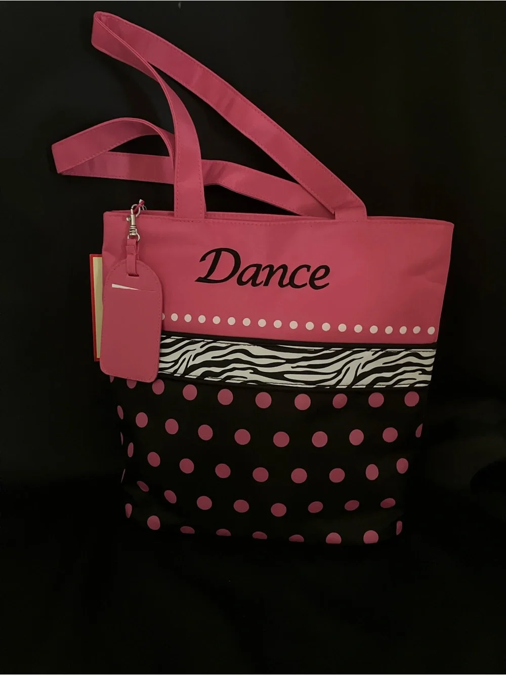 New! Sassi Designs Dance Bag Pink Black Polka Dot